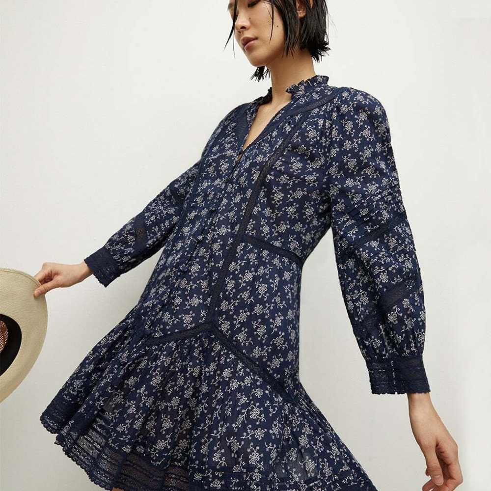 Veronica Beard Blue and White Tiered Ruffled Sundress